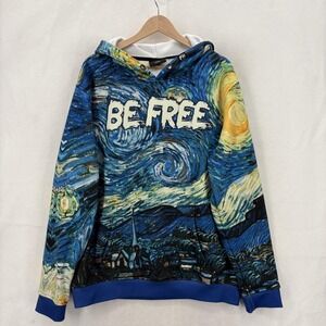 Fresh Hoods Hoodie Mens 3XL Blue Pullover Fleece Graphic 'Be Free' Starry Art